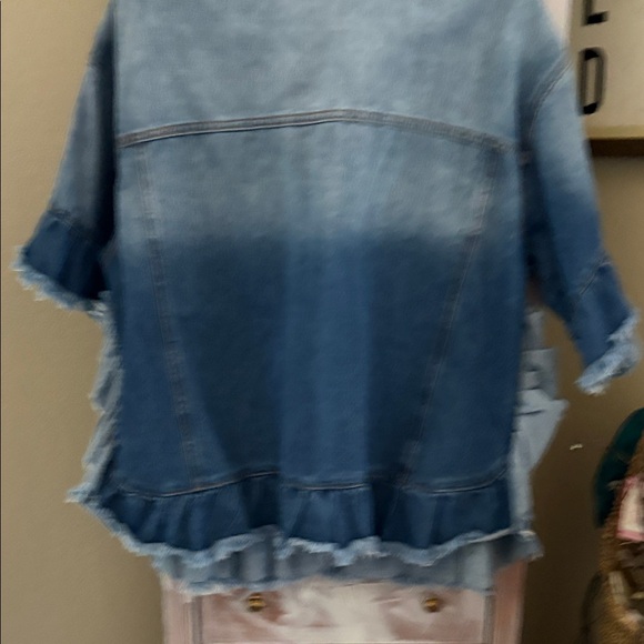 Distressed Denim Jacket with Ruffle Hem - Picture 5 of 5